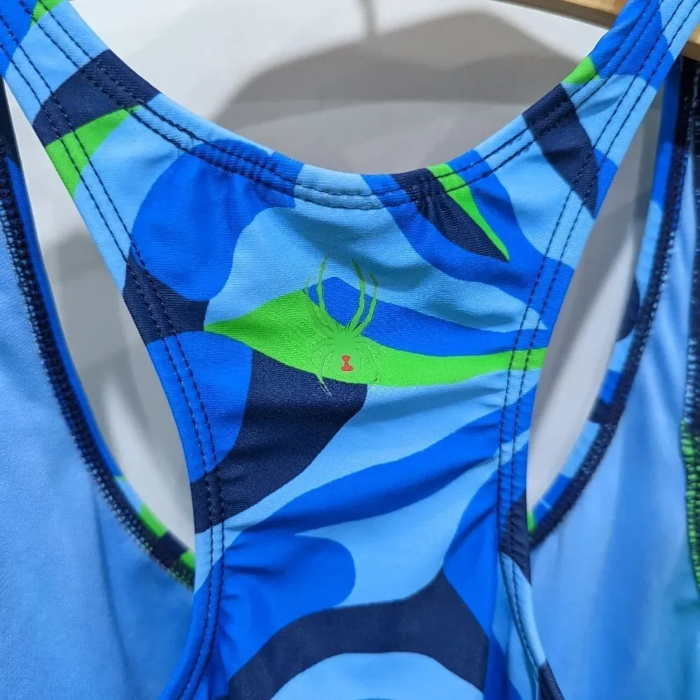 Spyder Blue Green Colorblock Abstrsct One Piece Swimsuit Girls Large 12 14